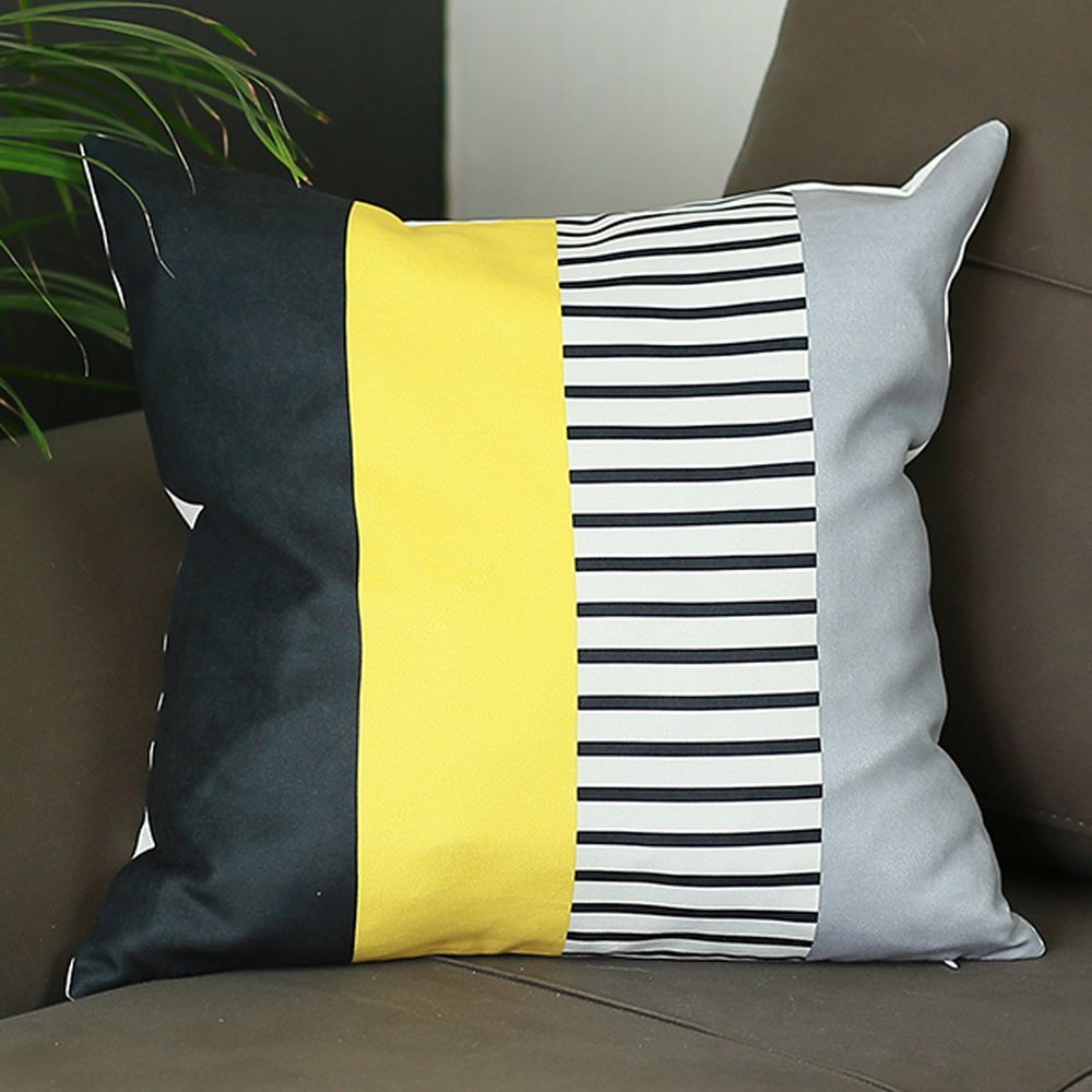 Scandi Yellow Mix Colored Stripes Square 18" Throw Pillow Cover (Set of 4)