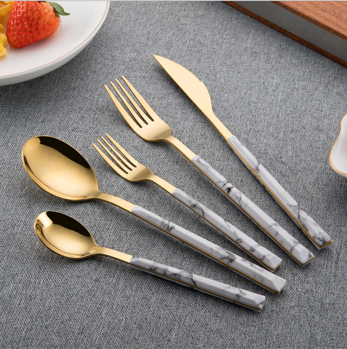 Marble Gold Cutlery Set - 20 Pieces