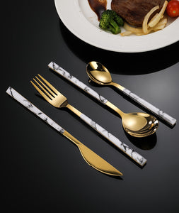 Marble Gold Cutlery Set - 30 Pieces