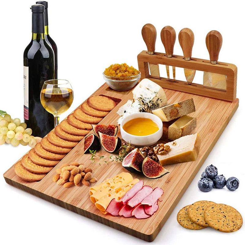Eco-Friendly Bamboo Cheese Board With Cheese Knives