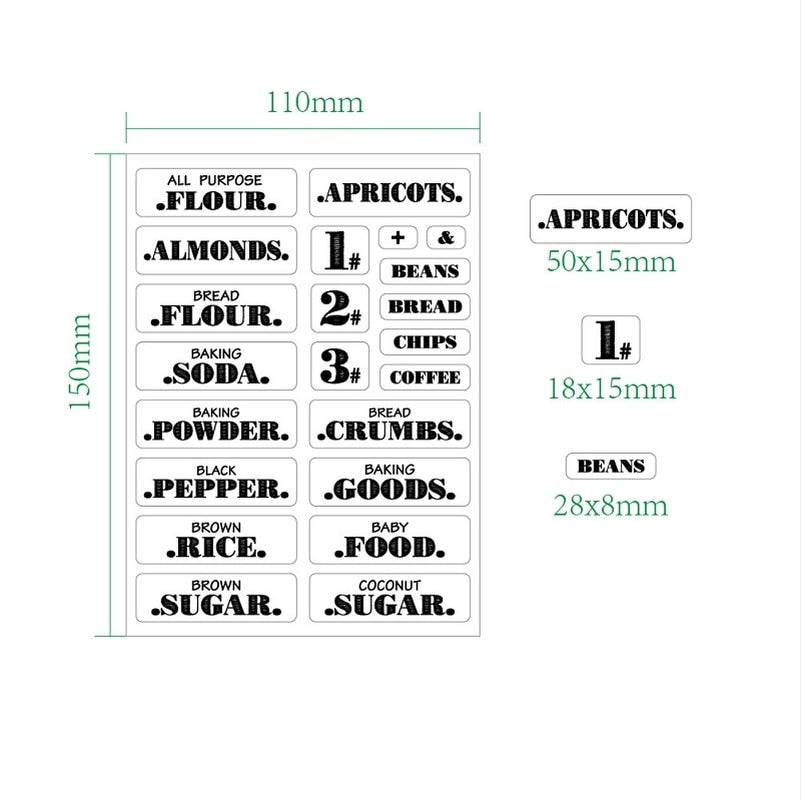 Kitchen / Pantry Jar Stickers - 6 Sheets (132 pieces)