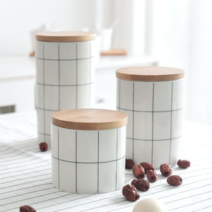 Nordic Style Ceramic Sealed Food Storage Jars With Wood Lid