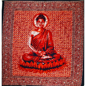 Red Buddha In Meditation Batik Style Tapestry