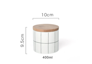 Nordic Style Ceramic Sealed Food Storage Jars With Wood Lid