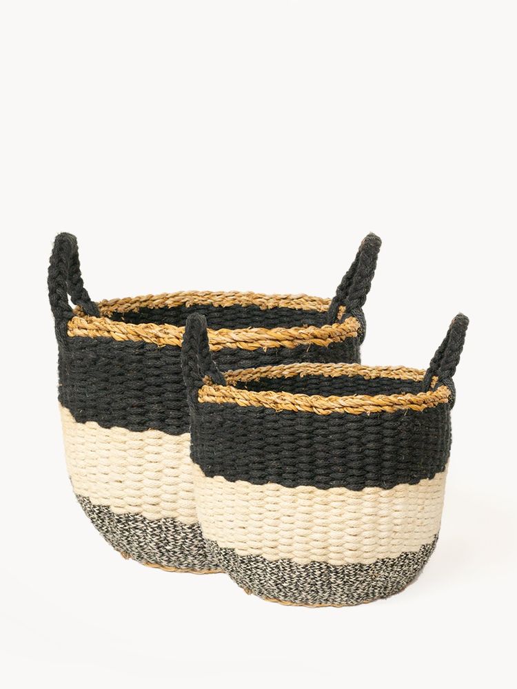 Ula Stripe Basket - Black (Set of 2)