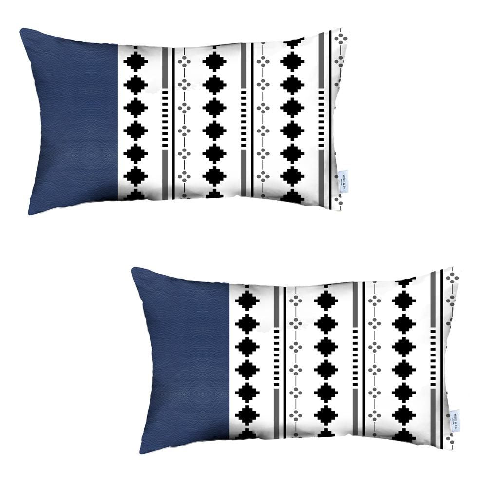 Decorative Vegan Leather Lumbar Throw Pillow Cover  (Set of 2)