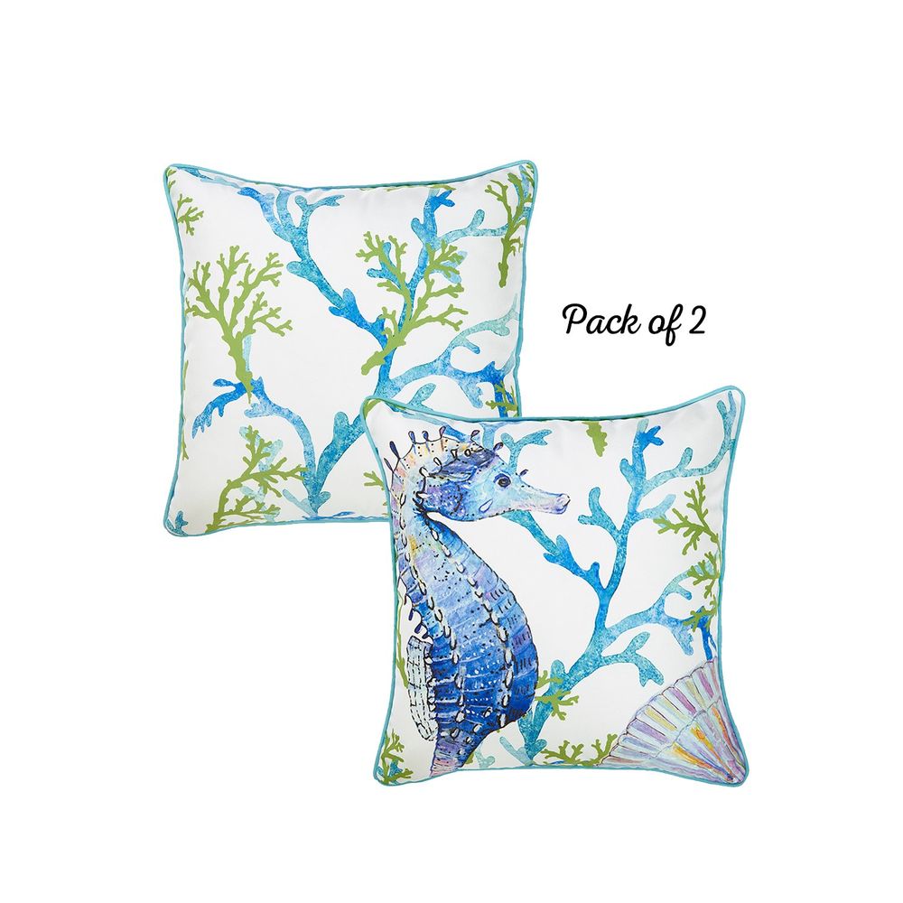 Marine Seahorse with Blue Coral Square 18" Throw Pillow Cover (Set of 2)