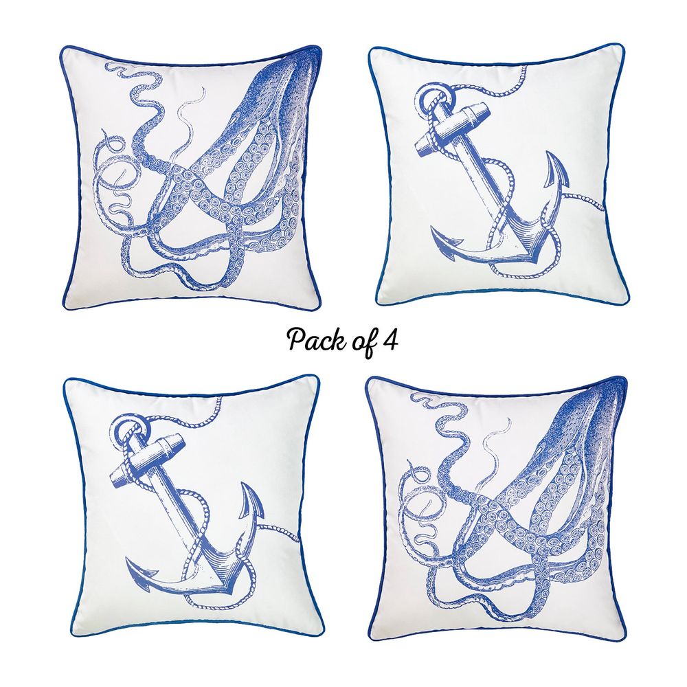 Nautica Octopus Anchor Square 18" Throw Pillow Cover (Set of 4)