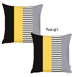 Scandi Yellow Mix Colored Stripes Square 18" Throw Pillow Cover (Set of 2)